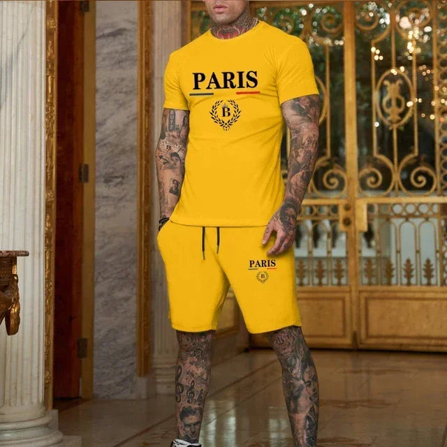 Men's Fashionable Summer Short Sleeve and Split Shorts Sportswear Set