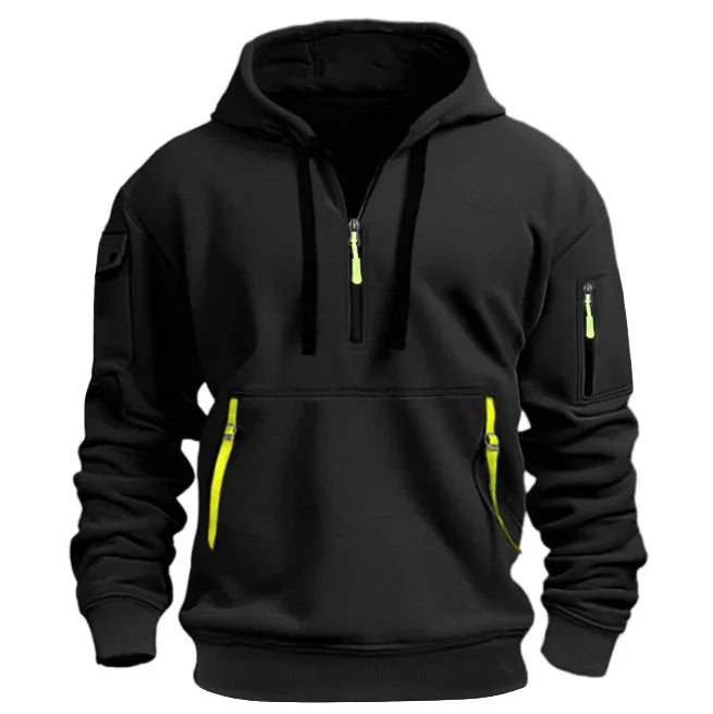 Plus Size Men's Solid Color Hoodie with Arm Pocket and Drawstring