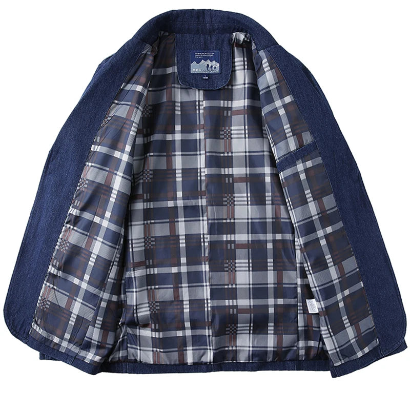 Men's Vintage Slim Fit Denim Blazer - Casual Cotton Jacket in Black & Blue