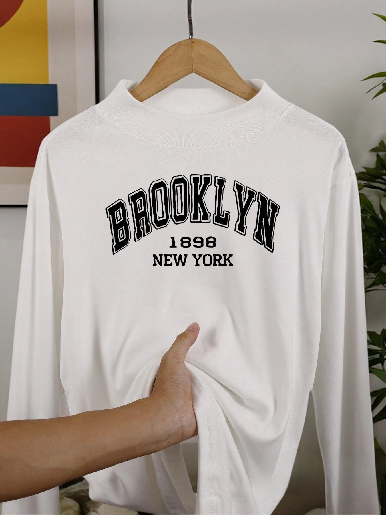 Brooklyn New York 1898 Velvet Fleece Long Sleeve Shirt with Half-High Collar