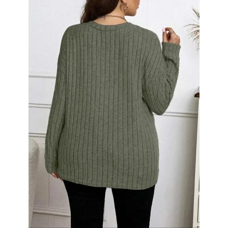 Elegant Plus Size Knitted V-Neck Shirt for Women