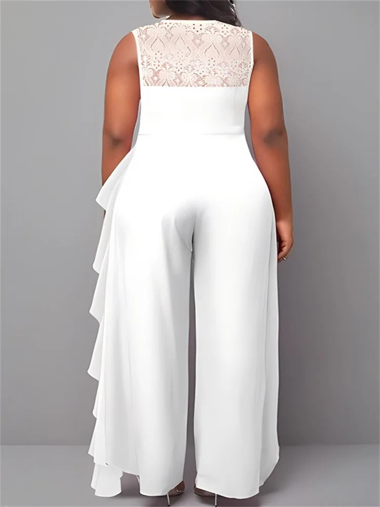 Wmstar Elegant Sleeveless Lace Patchwork Wide Leg Jumpsuit for Women