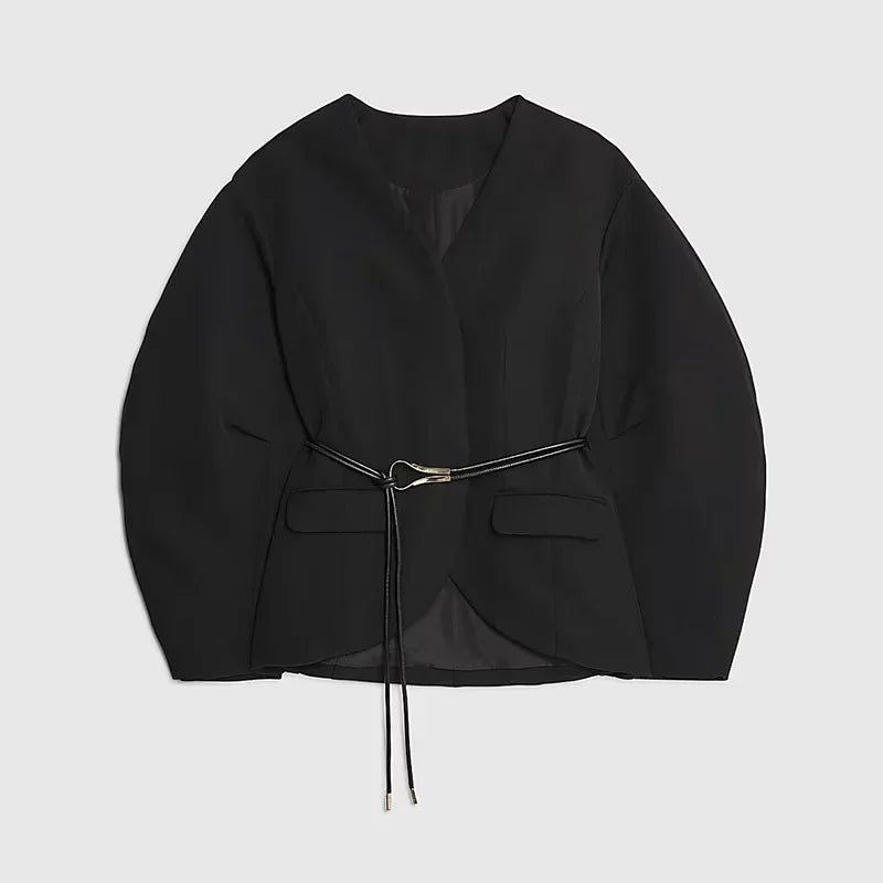 Chic Women's V-Neck Plaid Jacket & Wide Leg Trouser Set