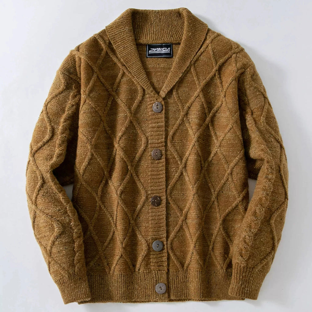 Men's Luxury Retro Diamond Knit Cardigan Sweater