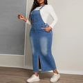 Plus Size Front Split Washed Denim Dress with Pockets
