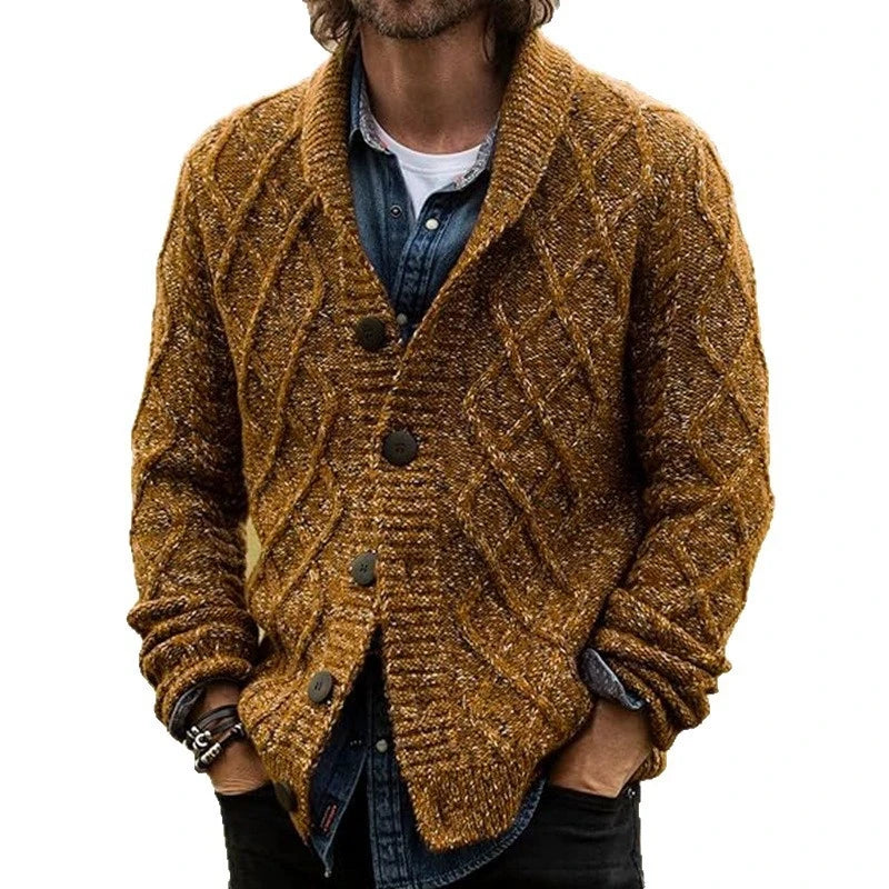 Men's Luxury Retro Diamond Knit Cardigan Sweater
