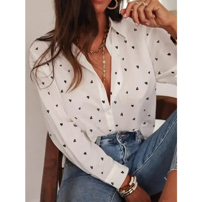 Plus Size Polka Dot Long-Sleeved Blouse for Women
