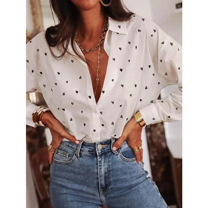 Plus Size Polka Dot Long-Sleeved Blouse for Women