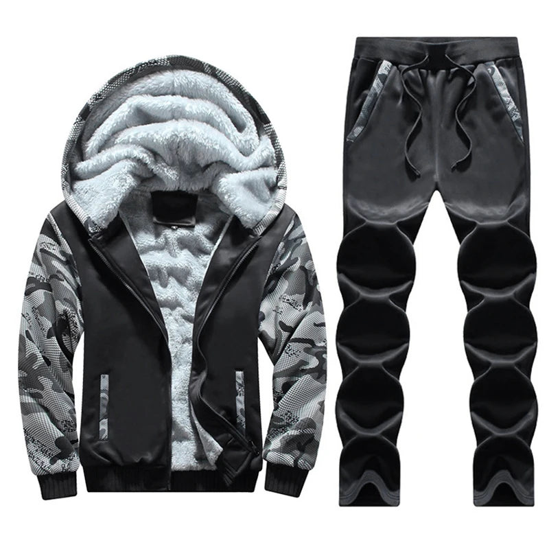 Men's Fleece-Lined Winter Tracksuit Set - Stylish & Warm Sweatshirt and Pants