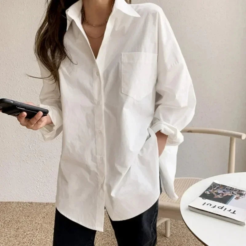 Elegant Plus Size Cotton Long Sleeve Blouse for Women