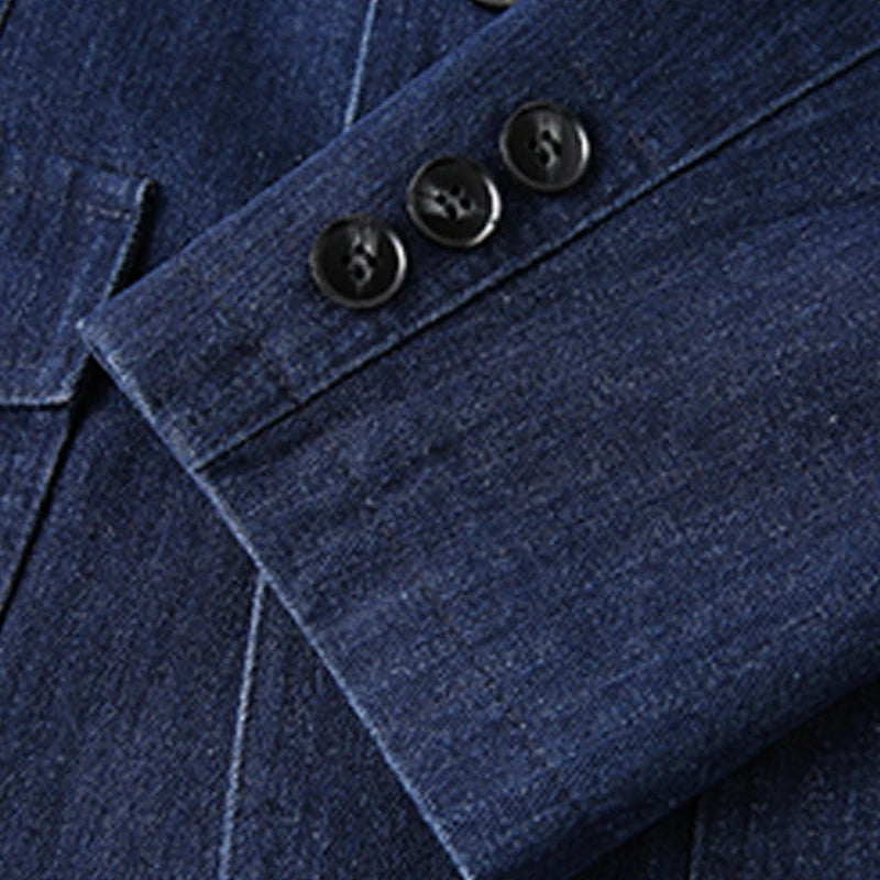Men's Vintage Slim Fit Denim Blazer - Casual Cotton Jacket in Black & Blue