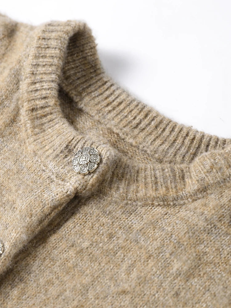 Cozy Knit Two-Piece Office Suit with A-Line Mini Skirt