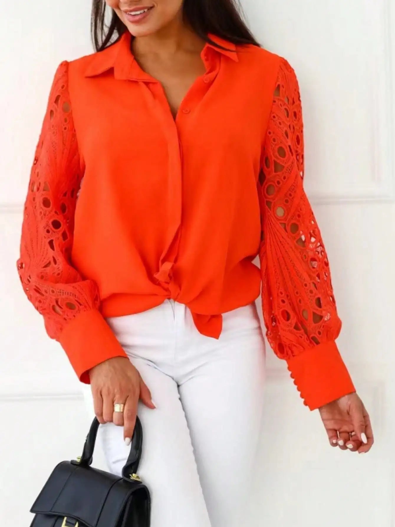 Elegant Plus Size Lace Splicing Blouse 1XL-5XL
