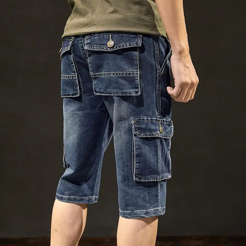 Men's Blue Stretchable Cargo Shorts with Pockets