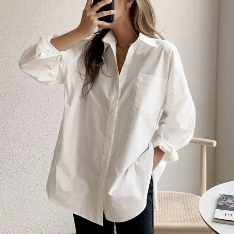 Elegant Plus Size Cotton Long Sleeve Blouse for Women