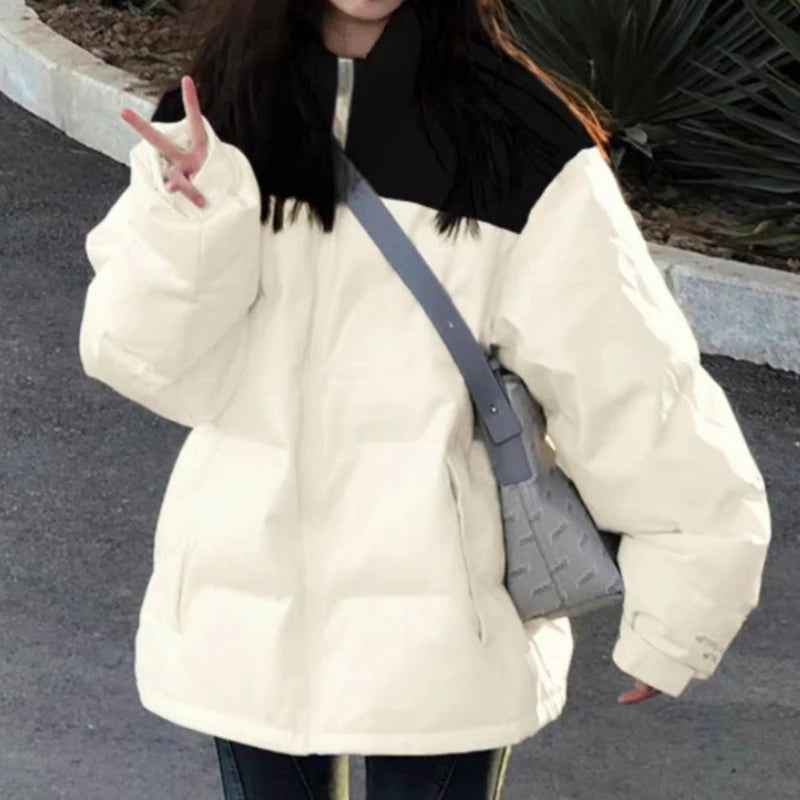 Plus Size Winter Windproof Cotton Parka with Zipper Pockets