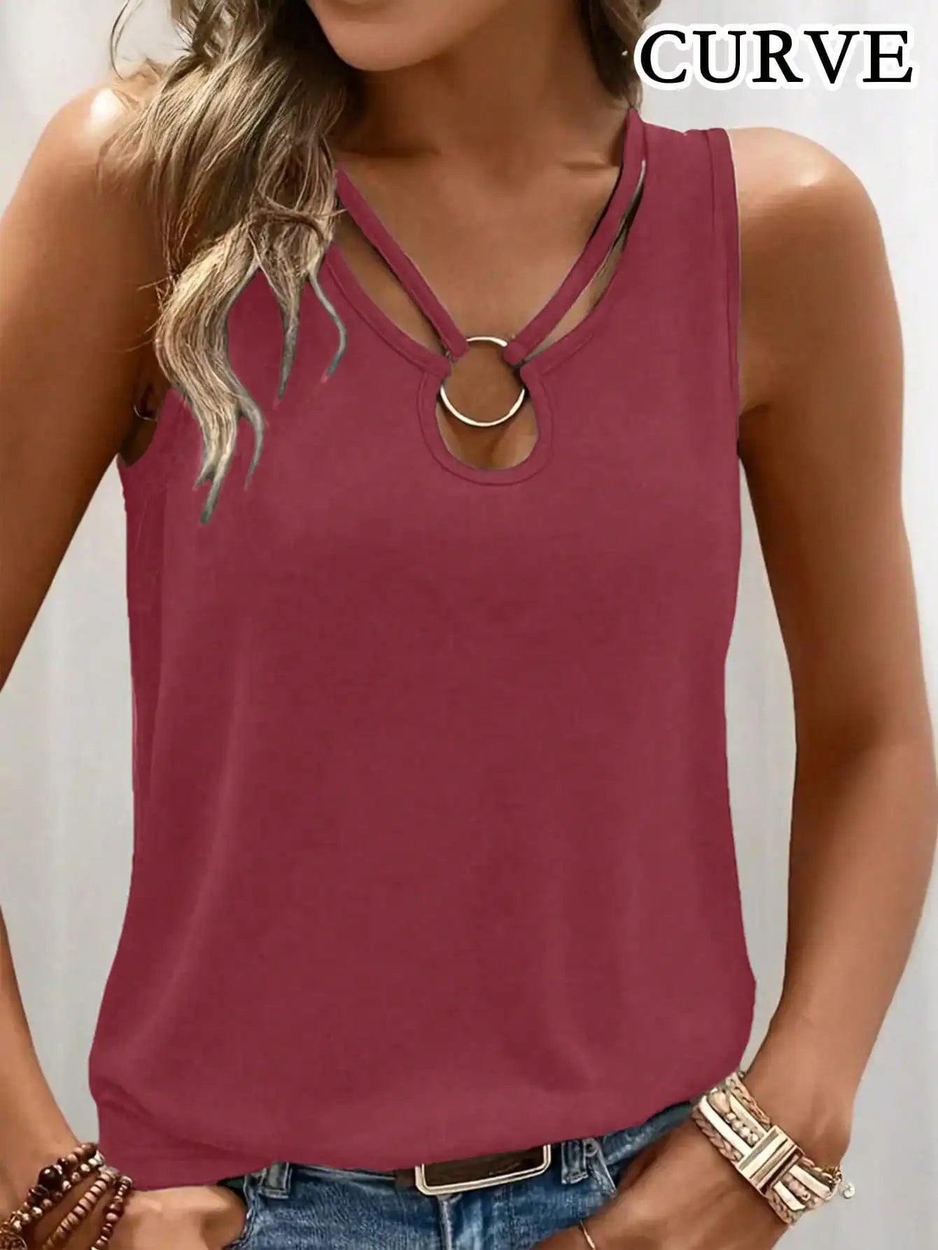 Plus Size Women's Cut Out V-Neck Sleeveless Tank Tops 1XL-5XL